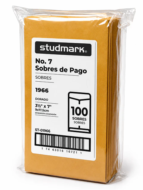Paquete de 100 Sobres de Pago Studmark No. 7 (3½" x 7")