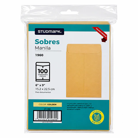 Sobres Manila Studmark 6 x 9 Pulgadas Paquete de 100 Unidades