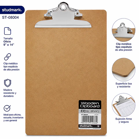 Tablilla Madera Studmark Clip Espátula Oficio