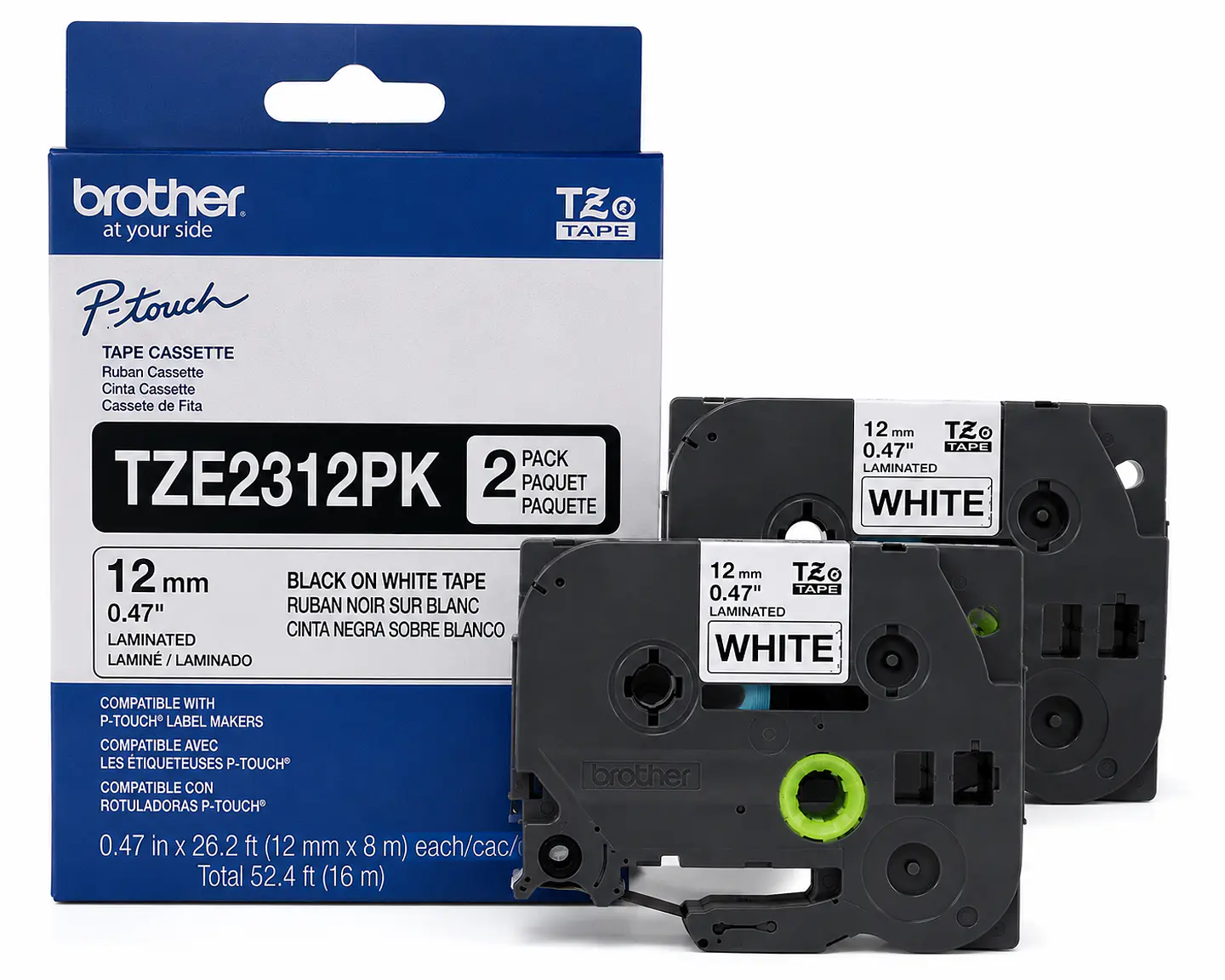 Brother TZe-231 Cinta Laminada Original 12 mm Negro sobre Blanco 2 Pack TZE2312PK 1