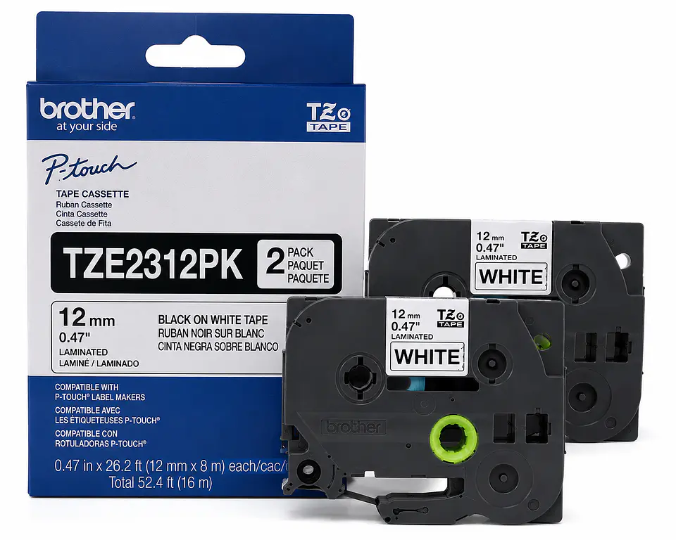 Brother TZe-231 Cinta Laminada Original 12 mm Negro sobre Blanco 2 Pack TZE2312PK 1
