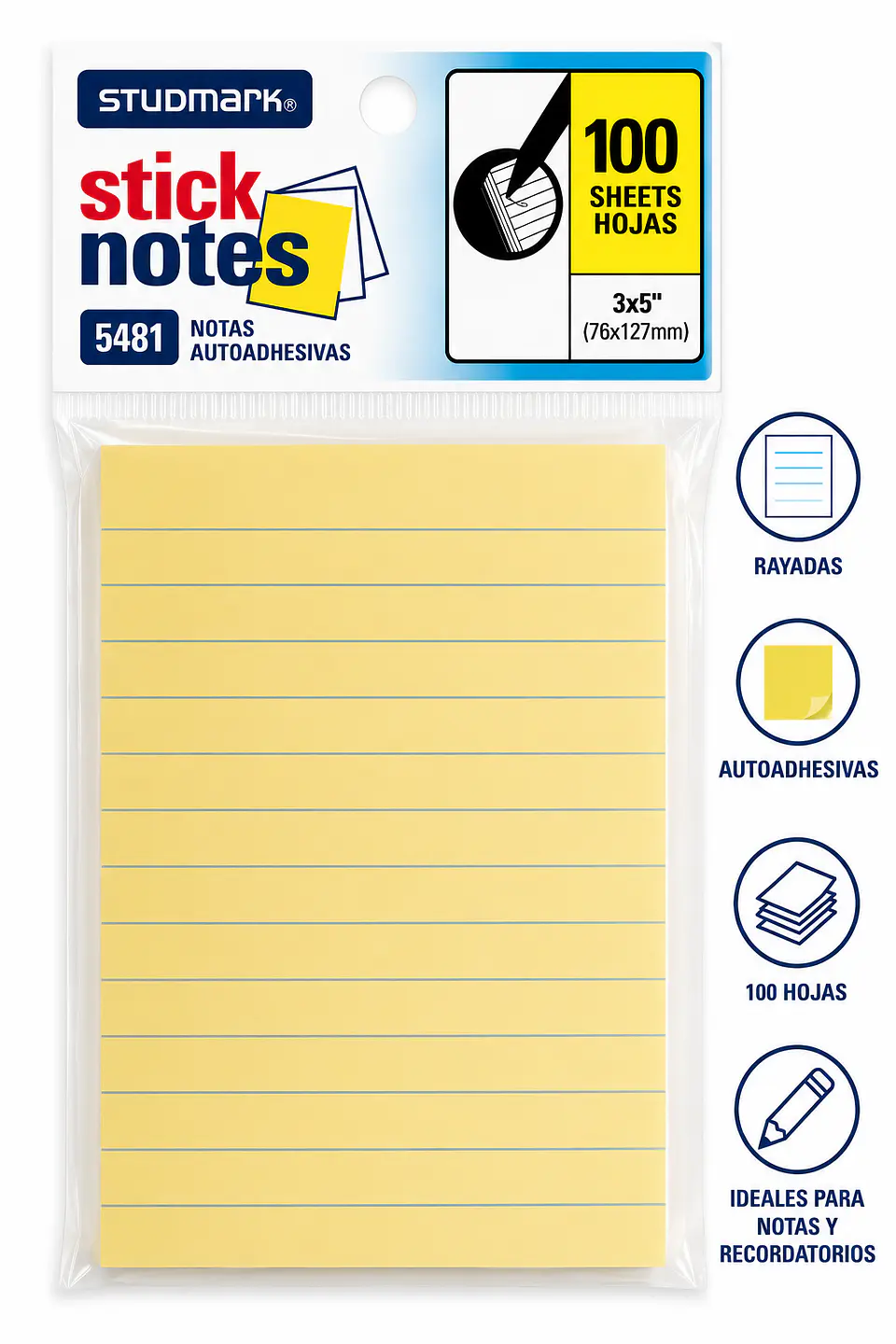 Notas Autoadhesivas Rayadas Studmark 76 x 127 mm 100 Hojas para Oficina y Escuela 1