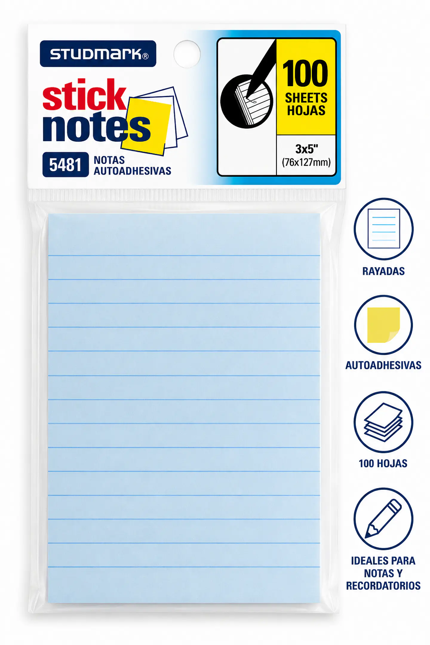 Notas Autoadhesivas Rayadas Studmark 76 x 127 mm 100 Hojas para Oficina y Escuela 2