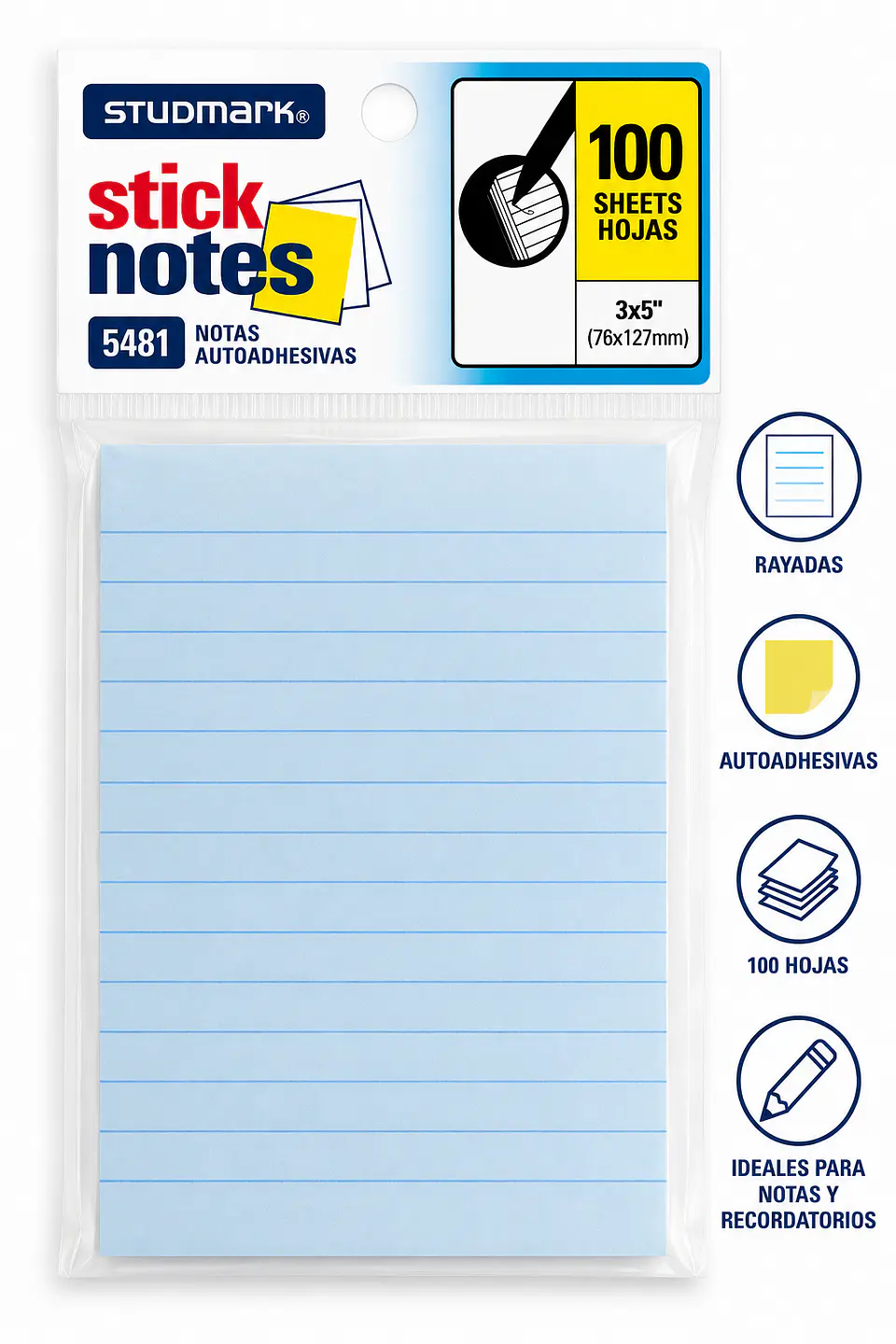 Notas Autoadhesivas Rayadas Studmark 76 x 127 mm 100 Hojas para Oficina y Escuela 2