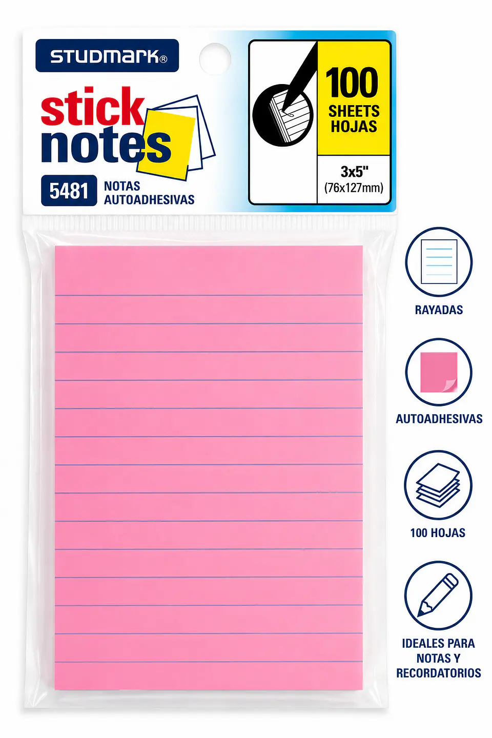 Notas Autoadhesivas Rayadas Studmark 76 x 127 mm 100 Hojas para Oficina y Escuela 3