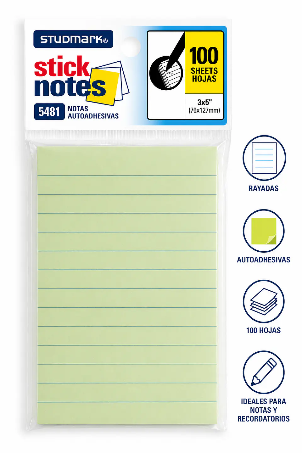 Notas Autoadhesivas Rayadas Studmark 76 x 127 mm 100 Hojas para Oficina y Escuela 4