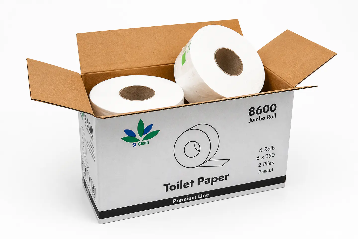 Papel Higiénico Institucional SiClean 250 Metros Doble Hoja Caja de 6 y 12 Rollos 1