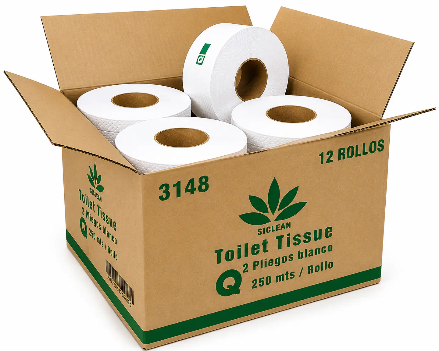 Papel Higiénico Jumbo ECO SiClean 250 Metros Doble Hoja Caja de 12 Rollos Institucional 1