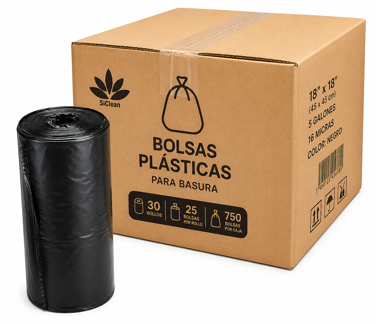 Bolsas para Basura SiClean 18 x 18 Pulgadas 5 Galones Caja de 750 Bolsas Negras y Transparentes 1
