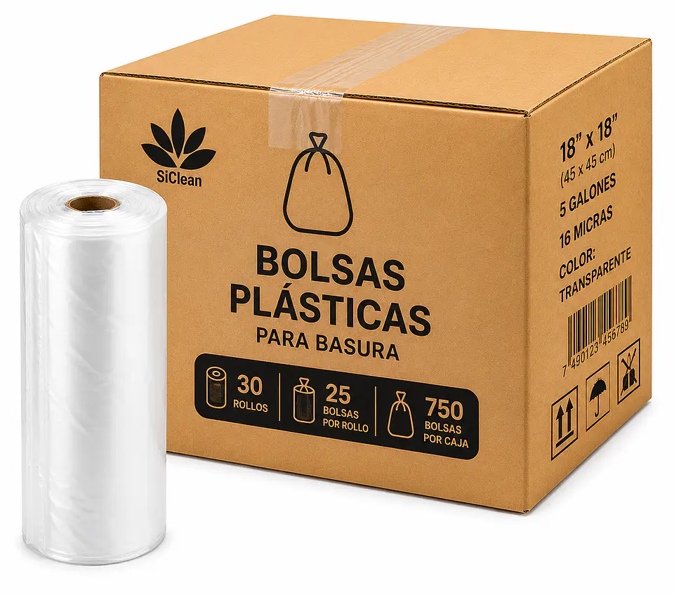 Bolsas para Basura SiClean 18 x 18 Pulgadas 5 Galones Caja de 750 Bolsas Negras y Transparentes 2