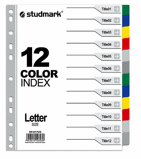 Separadores Studmark ST-01723 Tamaño Carta 12 Colores