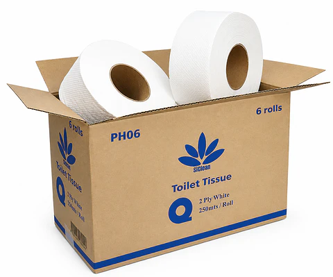 Caja de Papel Higiénico Siclean 250 Metros Doble Hoja 6 y 12 Rollos