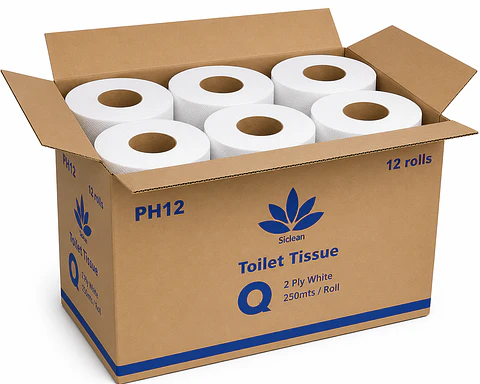 Caja de Papel Higiénico Siclean 250 Metros Doble Hoja 6 y 12 Rollos
