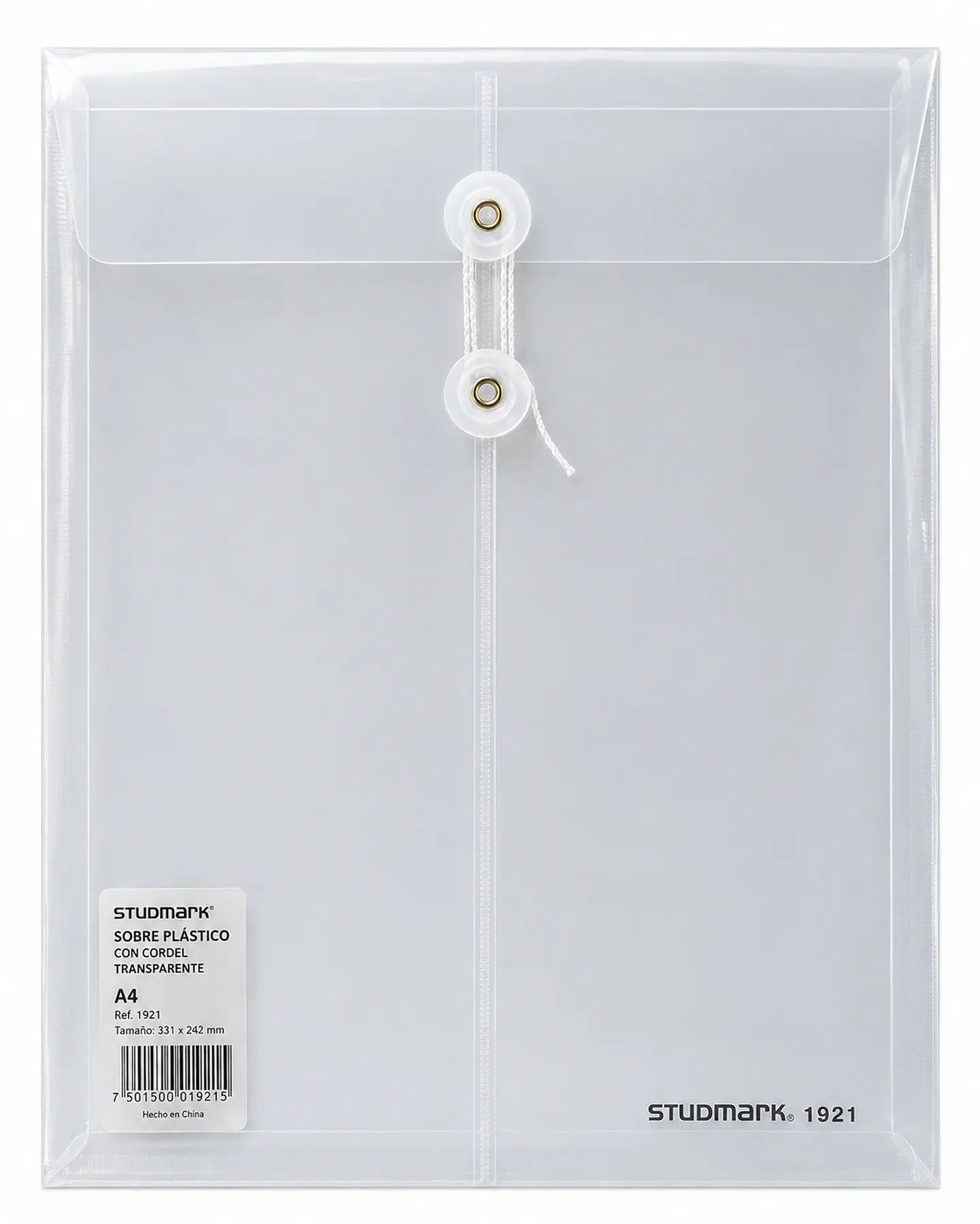 Sobre Plástico Studmark Transparente con Cordel A4 y Oficio 1