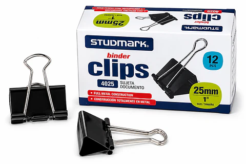 Binder Clip Studmark Metálico Caja de 12 Unidades – 3/4", 1", 1 5/8" y 2"