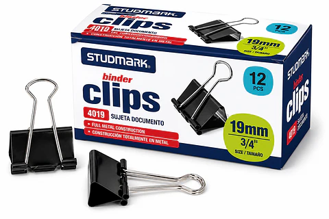Binder Clip Studmark Metálico Caja de 12 Unidades – 3/4", 1", 1 5/8" y 2"
