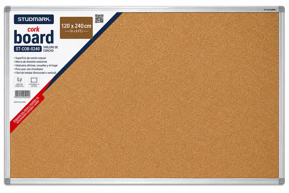 Tablero de Corcho Studmark 120 x 240 cm para Notas, Avisos y Recordatorios 1
