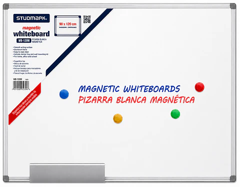Tablero Blanco Studmark 90 x 120 cm Sencillo y Magnético para Oficina, Escuela y Hogar