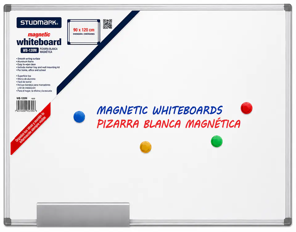 Tablero Blanco Studmark 90 x 120 cm Sencillo y Magnético para Oficina, Escuela y Hogar 2