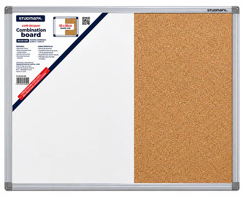 Tablero Mixto Studmark 60 x 90 cm Pizarra Blanca y Corcho