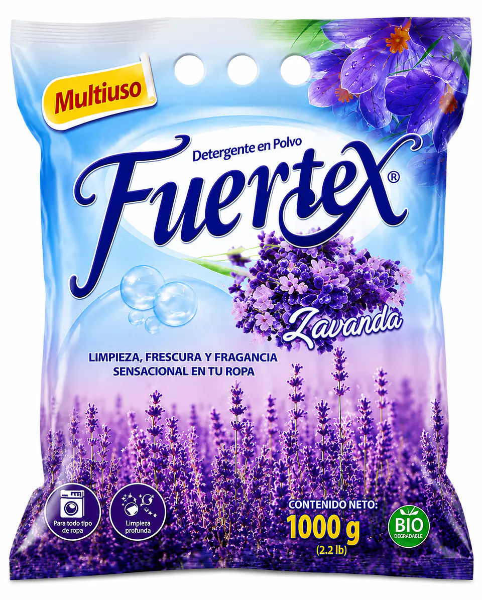 Detergente en Polvo Lavanda Fuertex para Ropa y Limpieza General 3