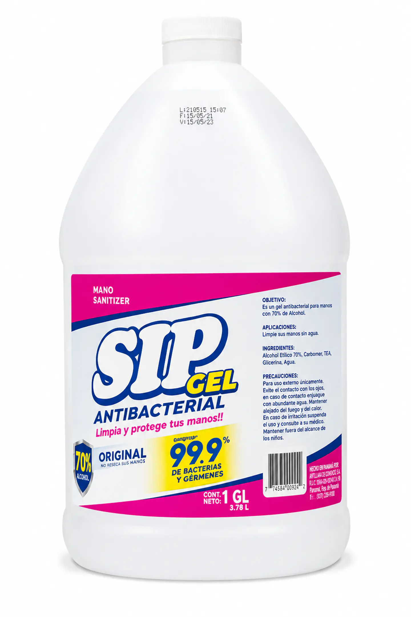 Alcohol en Gel Antibacterial 70% Sip Galón 3.78 L 1