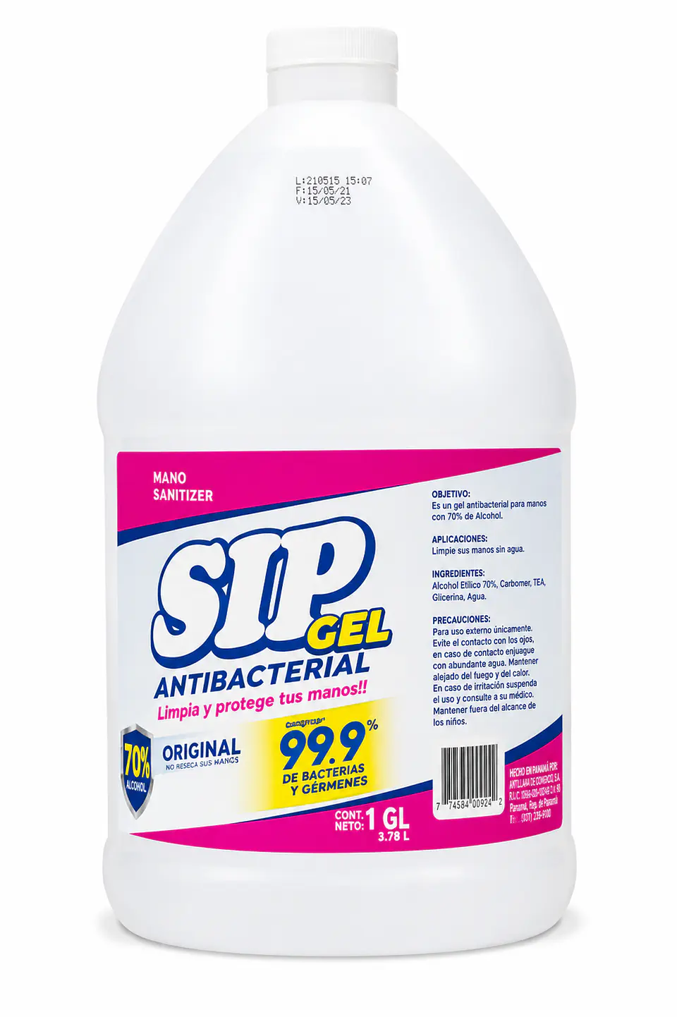 Alcohol en Gel Antibacterial 70% Sip Galón 3.78 L 1