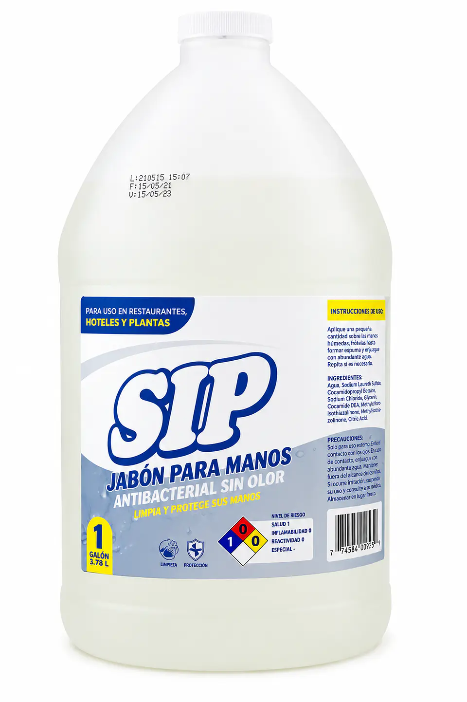 Jabón de Manos Antibacterial Sin Olor Sip Galón 3.78 L 1