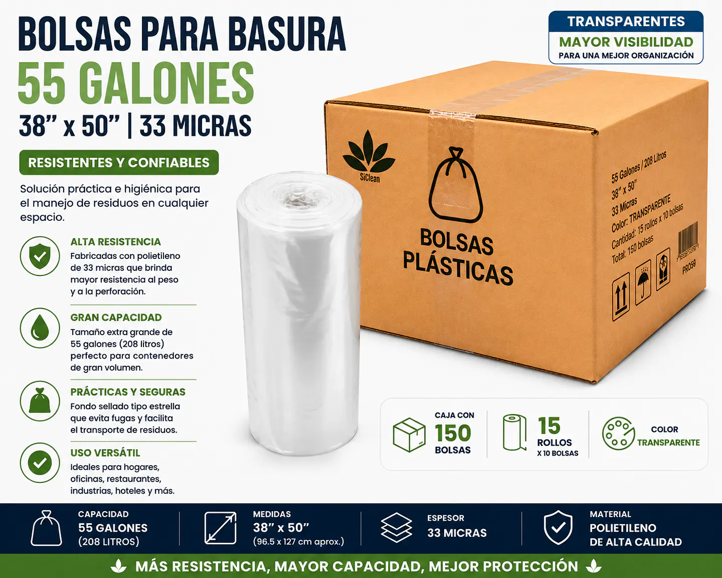 Caja de Bolsas para Basura 55 Galones 38