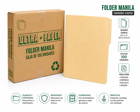 Folder Manila UltraPaper Tamaño Carta para Archivo y Oficina