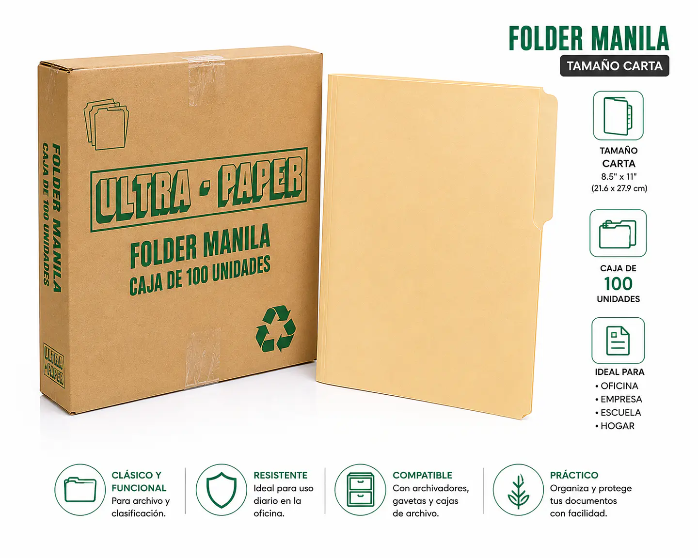 Folder Manila UltraPaper Tamaño Carta para Archivo y Oficina 1