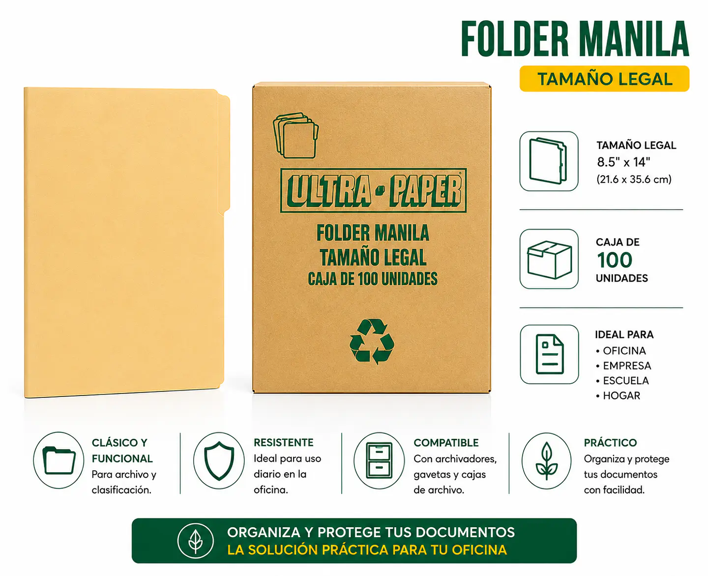 Folder Manila UltraPaper Tamaño Legal para Archivo y Oficina 1