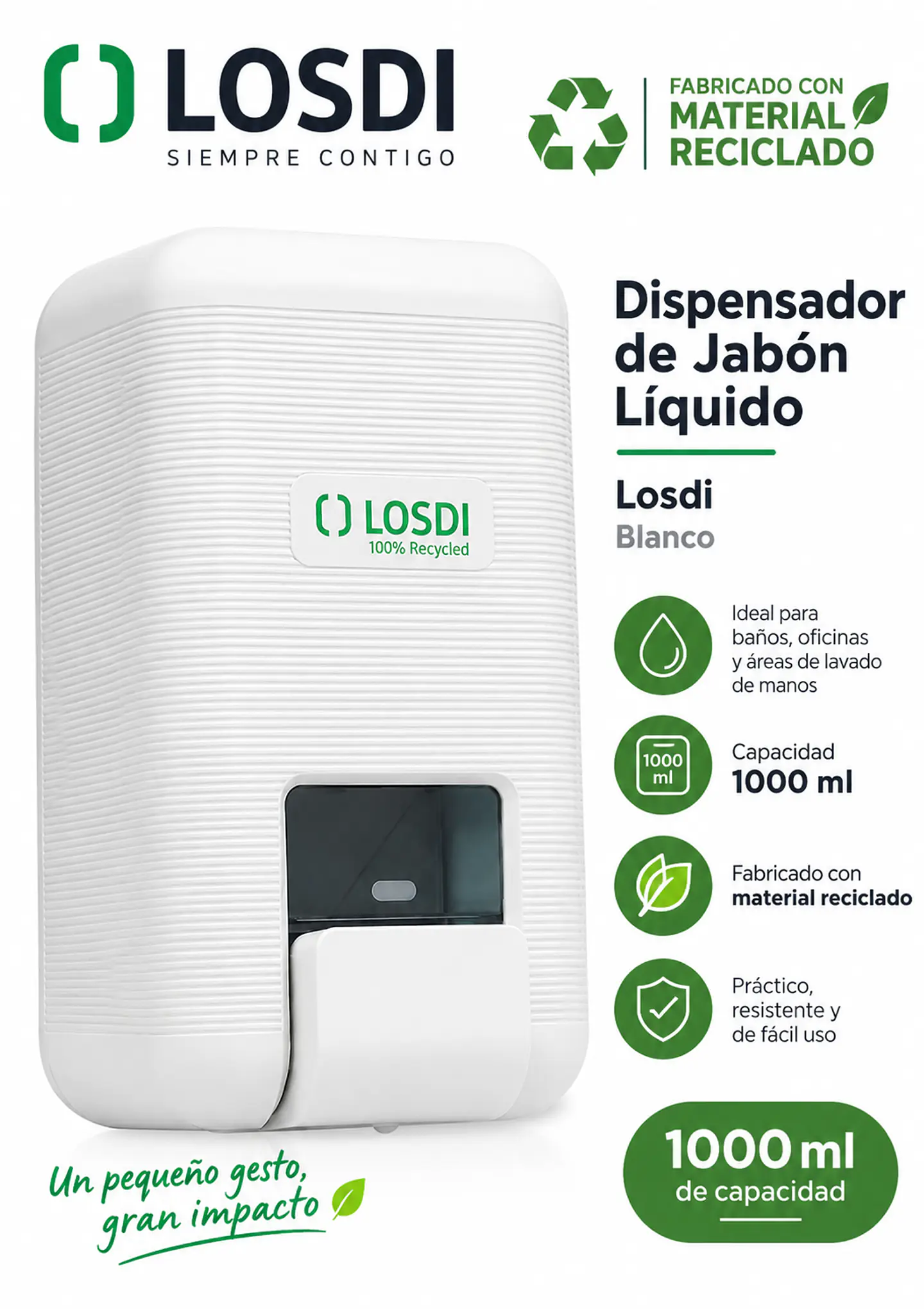 Dispensador Jabón Líquido Losdi 1000 ml Reciclado 1