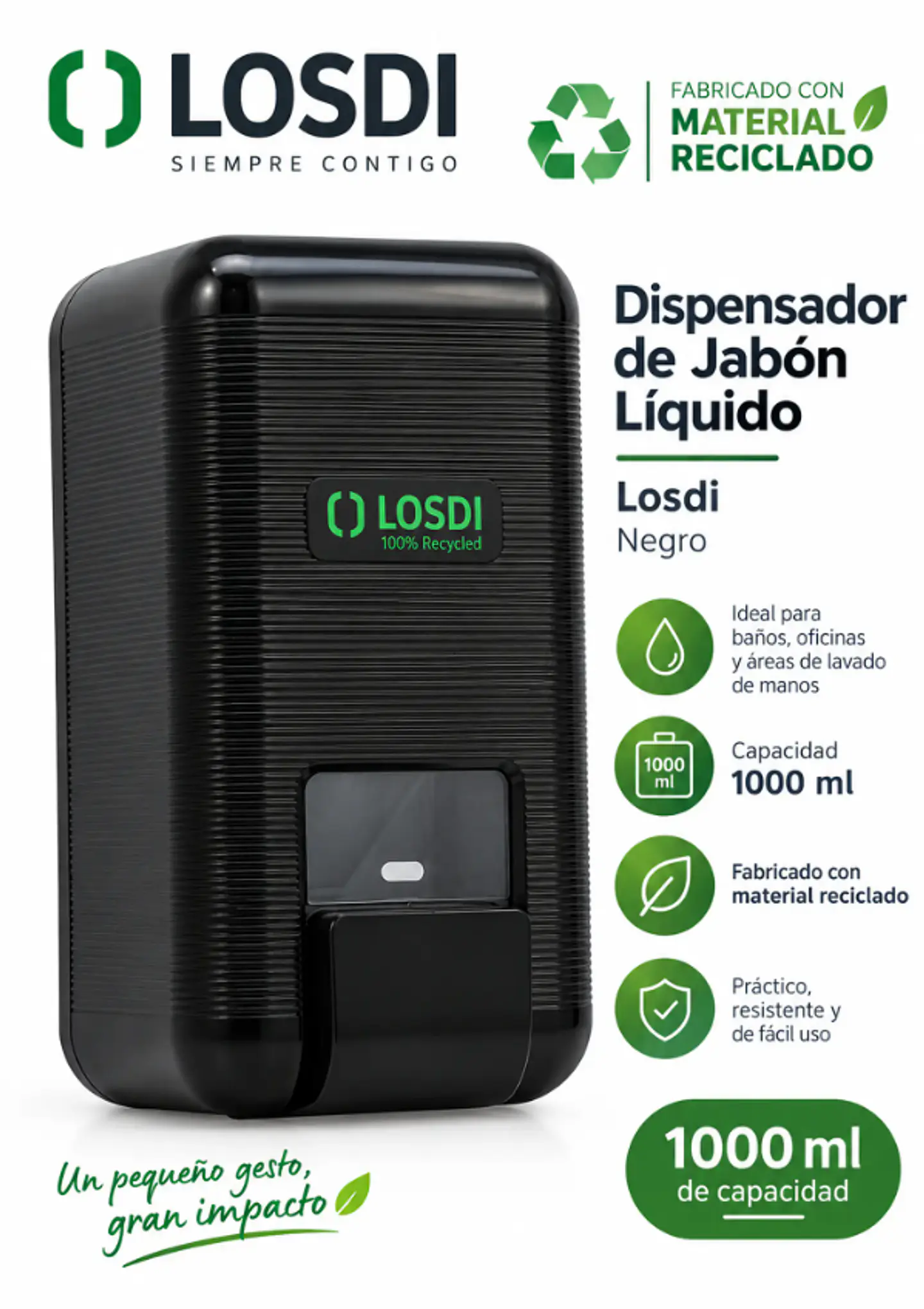 Dispensador Jabón Líquido Losdi 1000 ml Reciclado 2
