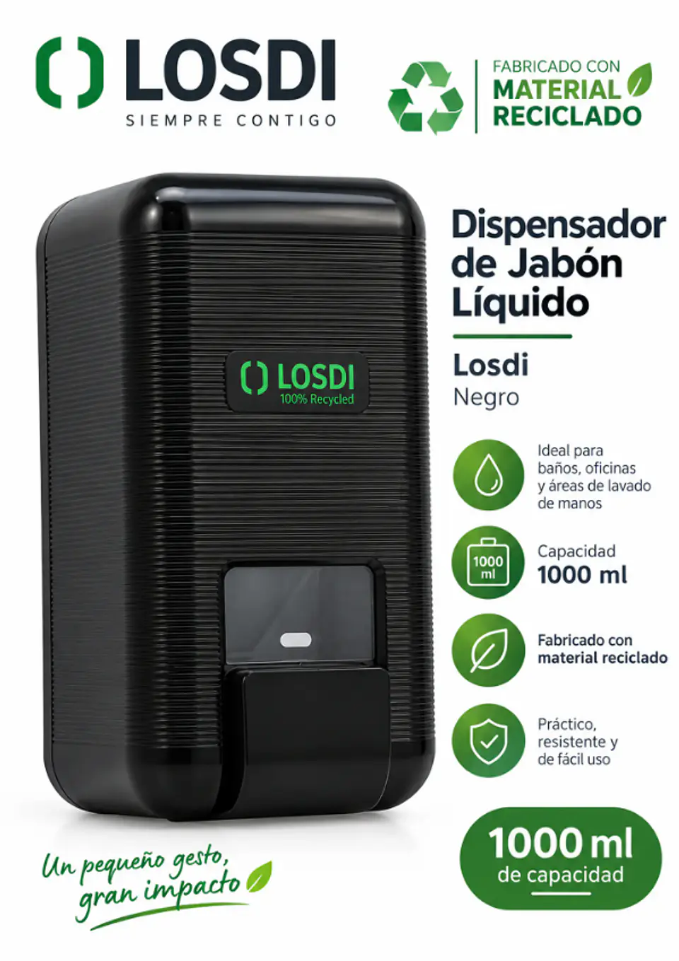 Dispensador Jabón Líquido Losdi 1000 ml Reciclado 2
