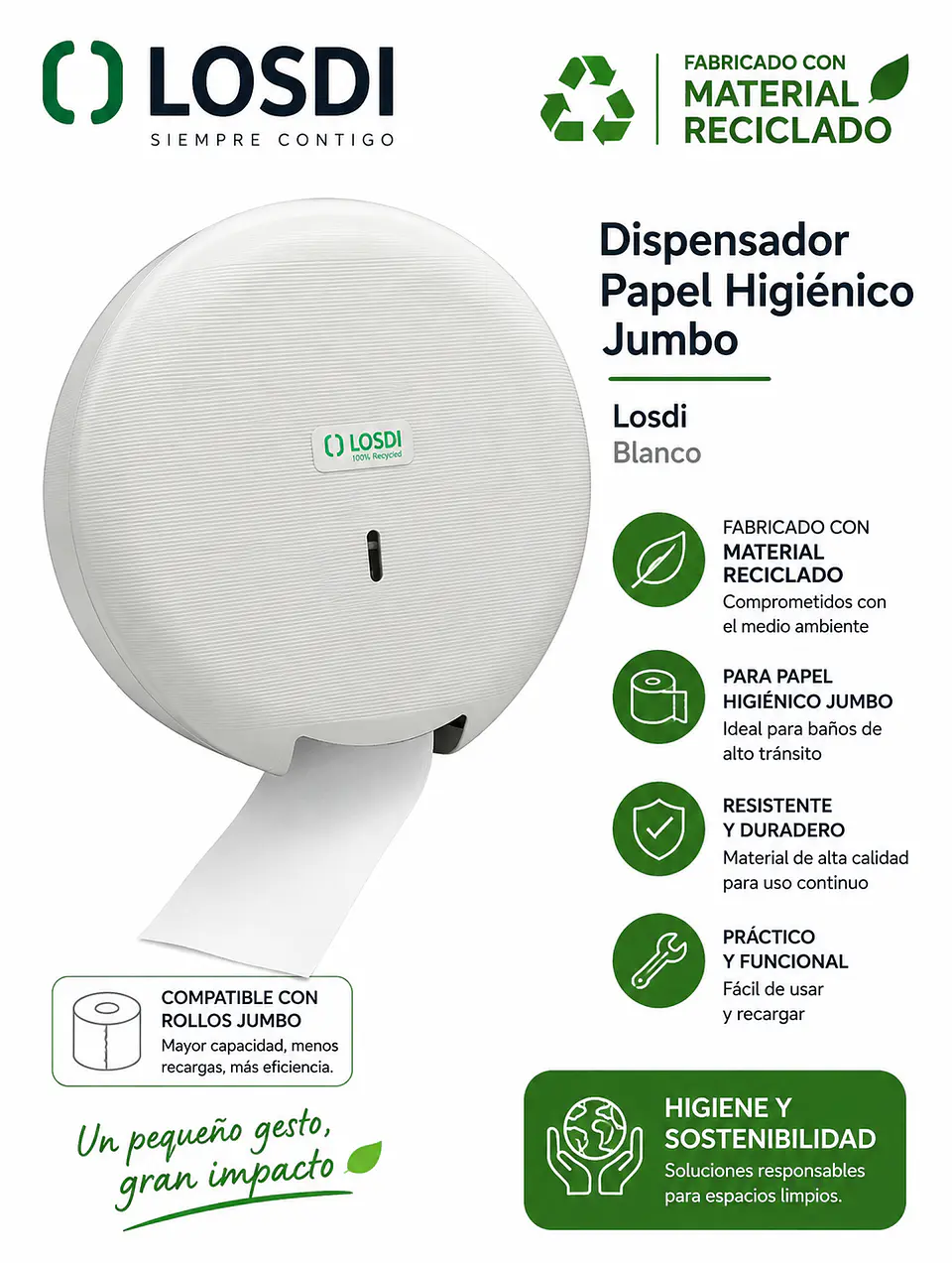 Dispensador Papel Higiénico Jumbo Losdi Reciclado 1