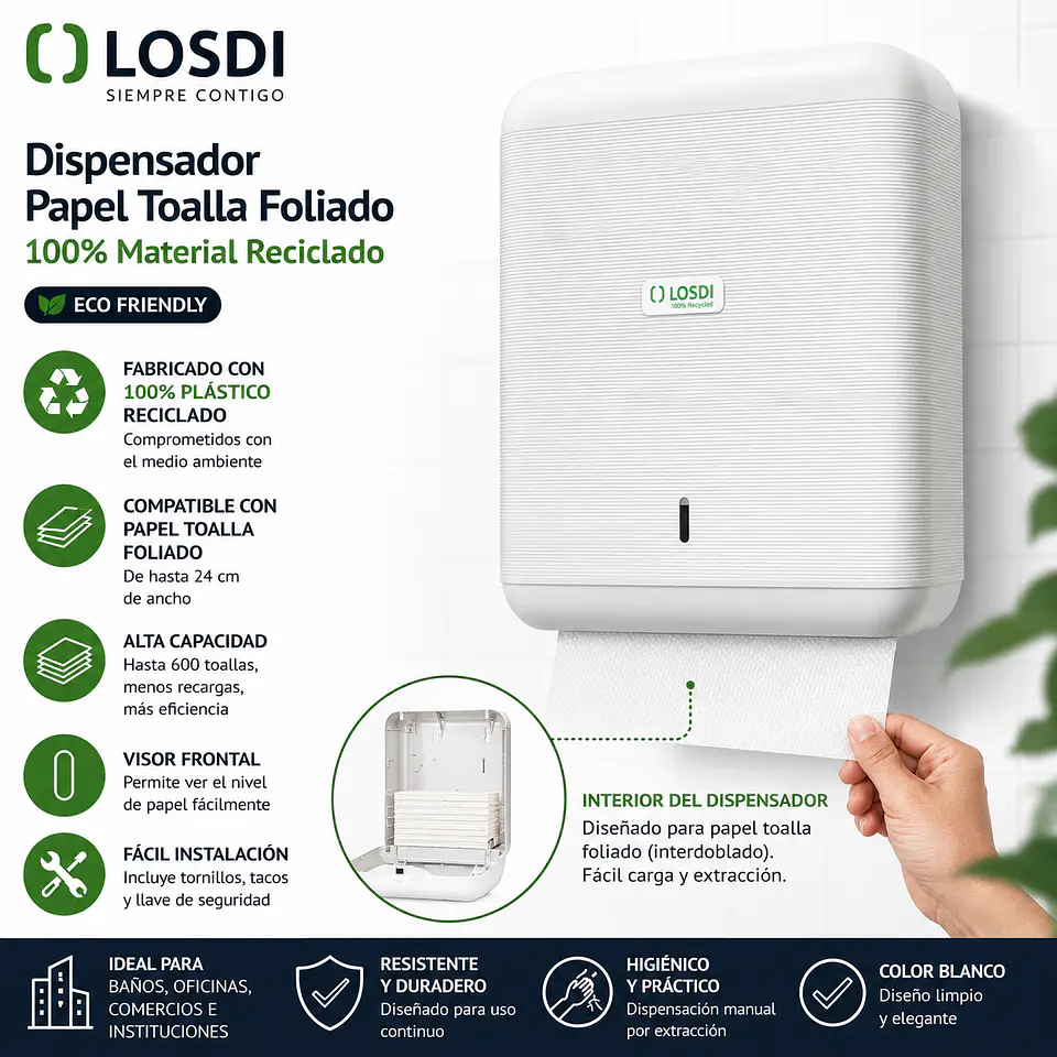 Dispensador Papel Toalla Foliado Losdi Reciclado 1