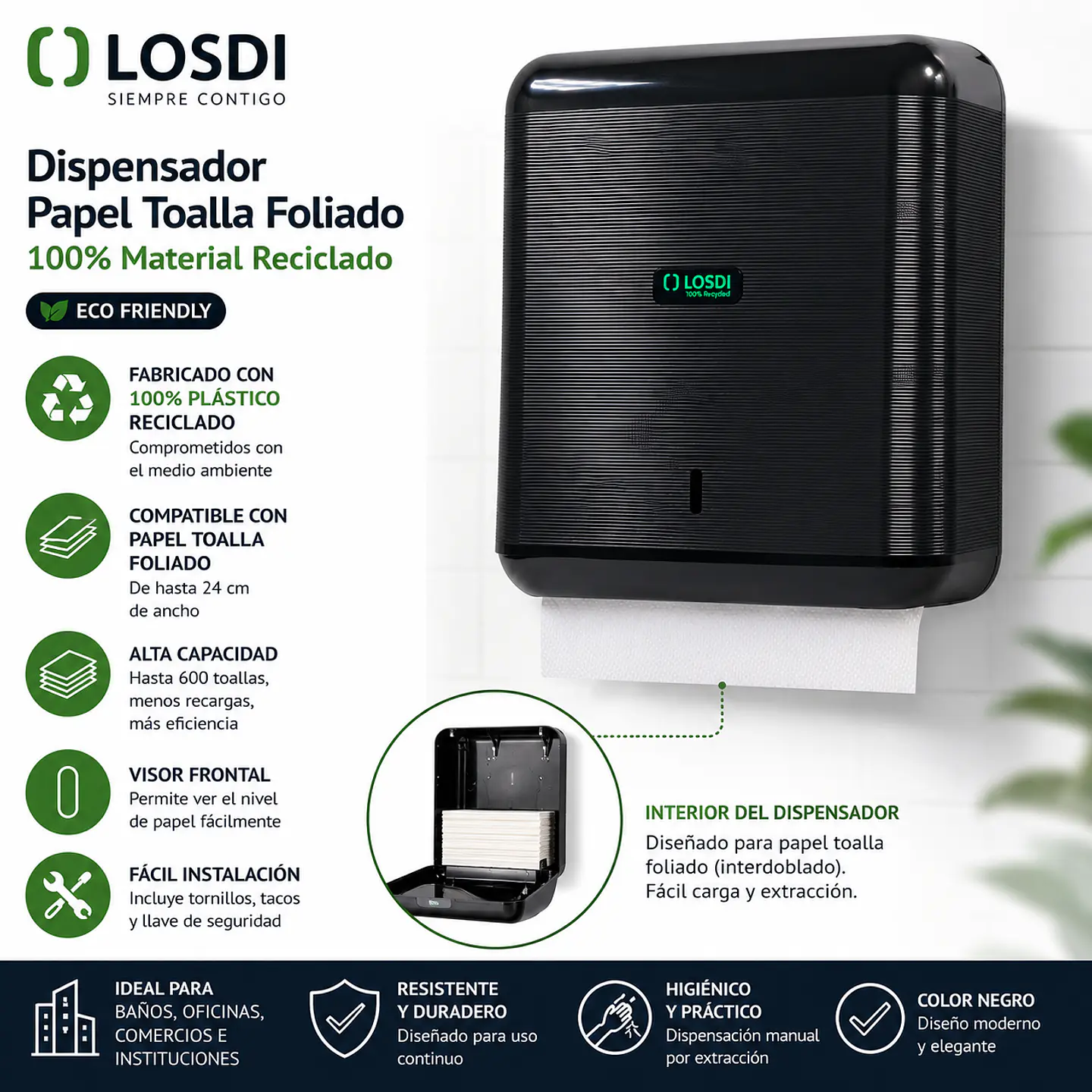 Dispensador Papel Toalla Foliado Losdi Reciclado 3