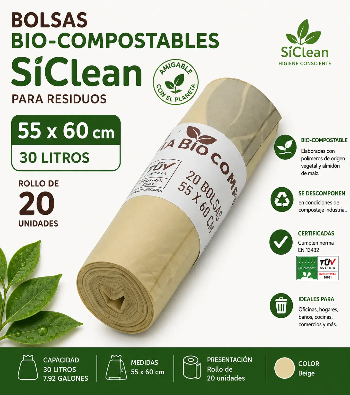 Bolsas Bio-Compostables SiClean para Residuos – Varios Tamaños 1