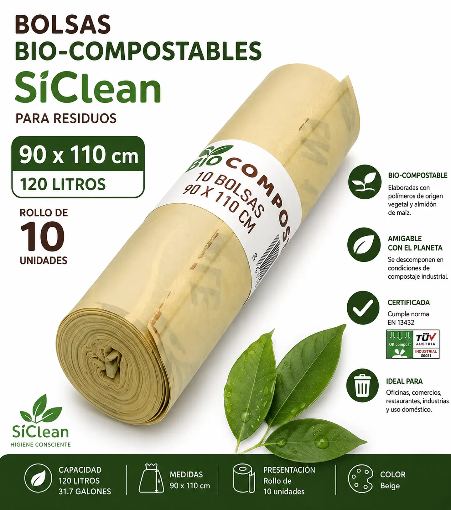 Bolsas Bio-Compostables SiClean para Residuos – Varios Tamaños 2