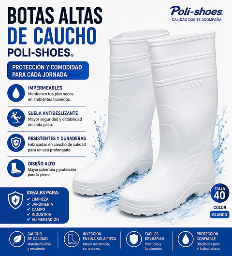 Botas Altas de Caucho Impermeables Antideslizantes Poli-shoes Talla 40
