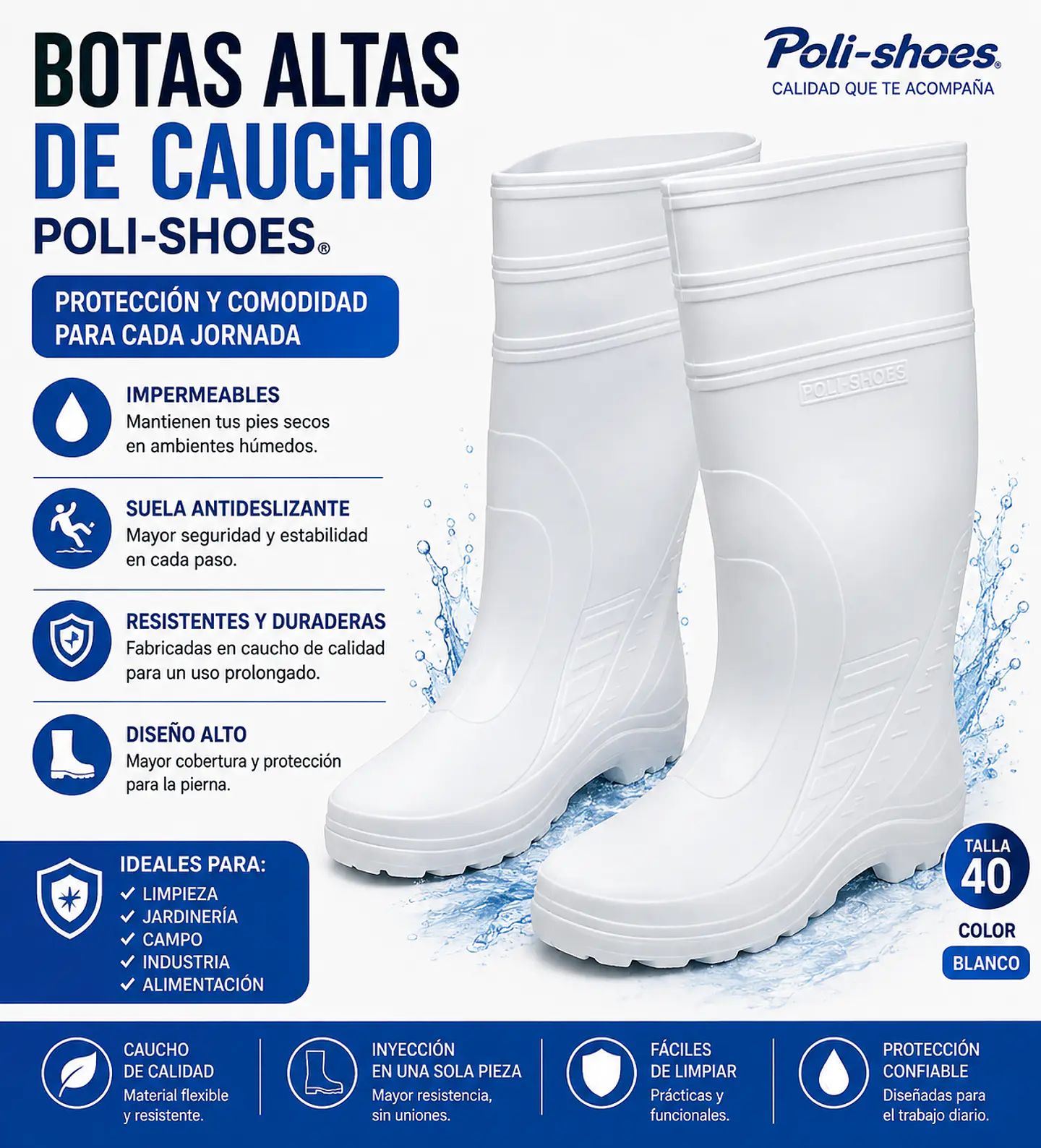 Botas Altas de Caucho Impermeables Antideslizantes Poli-shoes Talla 40 1