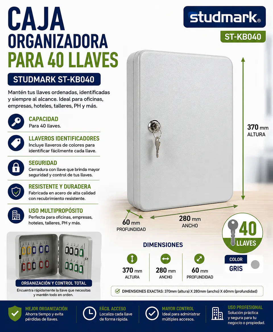 Caja Organizadora para 40 Llaves Studmark ST-KB040 Gris 1