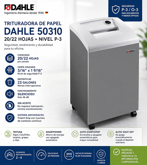 Trituradora de Papel Dahle 50310 22 Hojas P-3