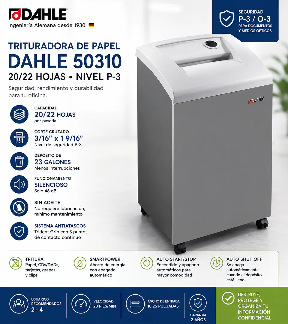 Trituradora de Papel Dahle 50310 22 Hojas P-3 1