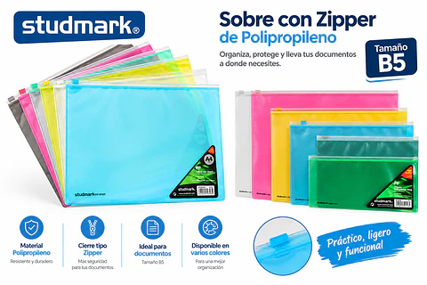 Sobre con Zipper Studmark B5 de Polipropileno