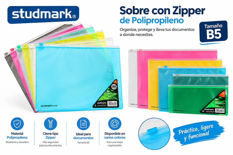 Sobre con Zipper Studmark B5 de Polipropileno 1