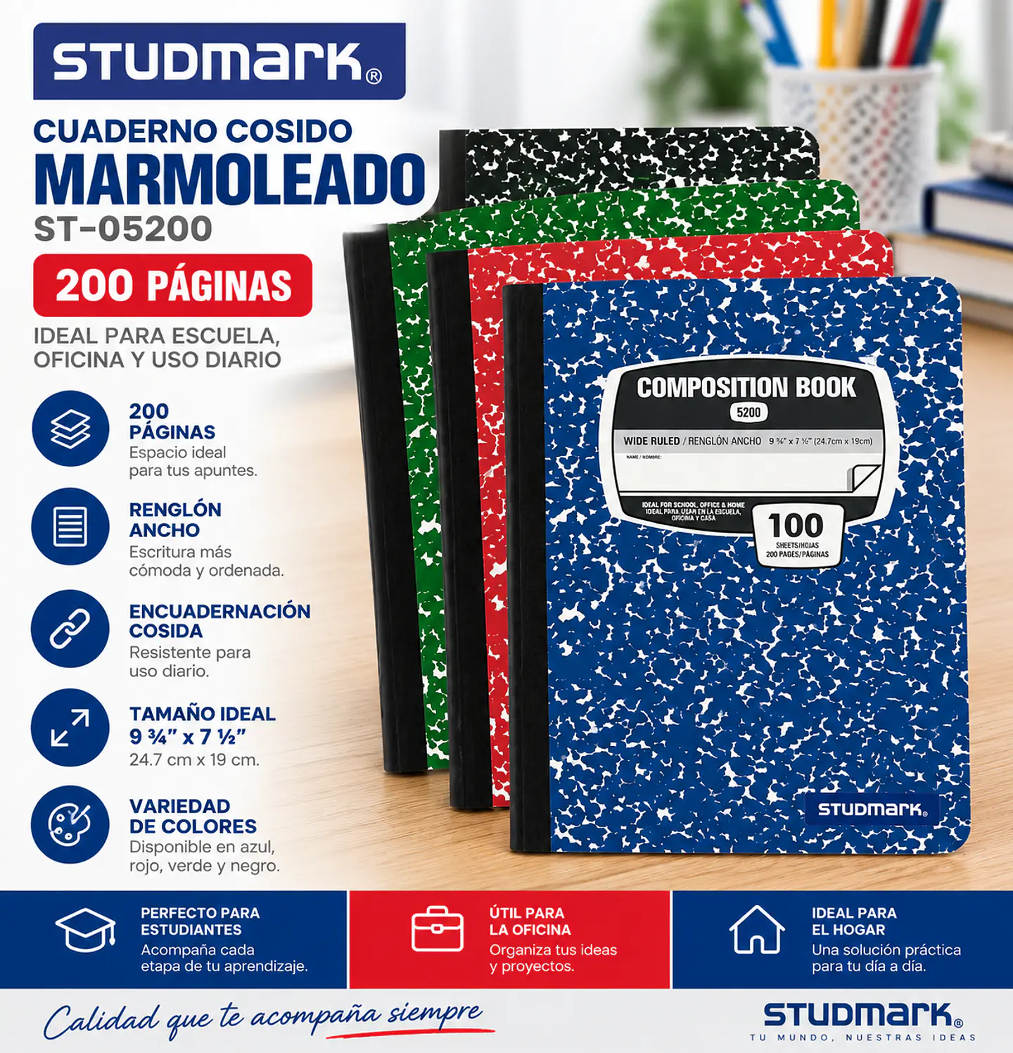 Cuaderno Cosido Studmark ST-05200 Marmoleado 200 Páginas 9¾