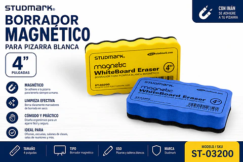 Borrador Magnético Studmark de 4 Pulgadas para Tablero Blanco