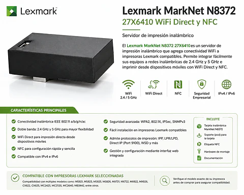 Lexmark MarkNet N8372 27X6410 WiFi Direct NFC